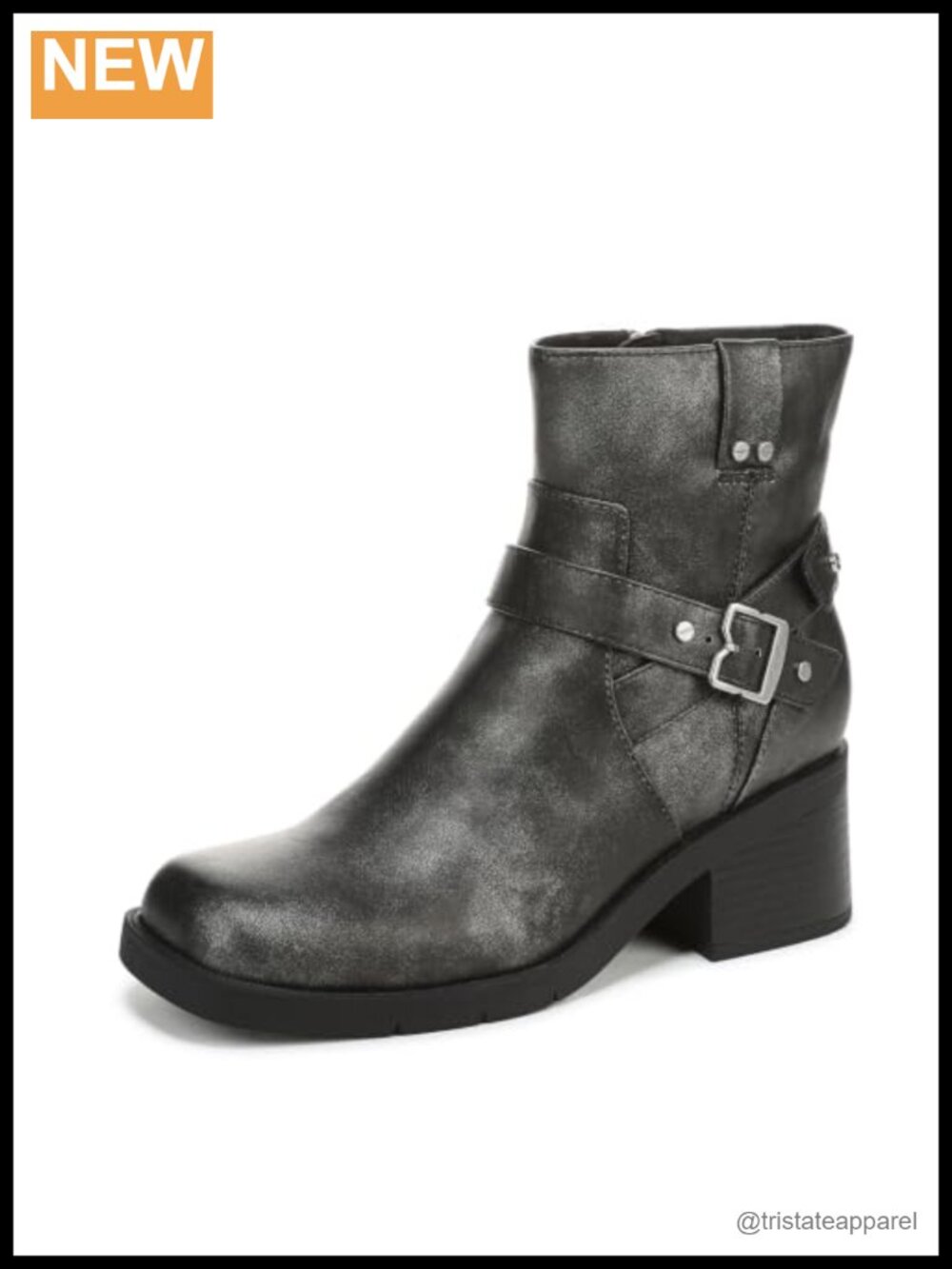 Faux Leather Moto Ankle Booties with Block Heel
